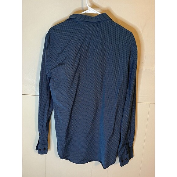 Perry Ellis Mens XL Blue Striped Button Up Long Sleeve Dress Shirt 100% Cotton - Picture 4 of 4